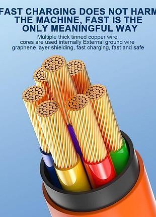 Кабель-тройник для быстрой зарядки type-c/lightning(iphone)/micro-usb 120w 6a (120 см) голубой, usb 3в1 5