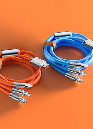 Кабель-тройник для быстрой зарядки type-c/lightning(iphone)/micro-usb 120w 6a (120 см) голубой, usb 3в1 7