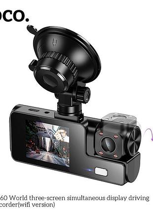 Відеорегістратор hoco di60 world three-screen simultaneous display driving recorder (wifi version) |720p front/480p rear/480p 3