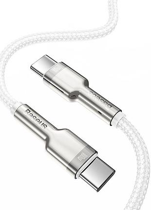 Кабель baseus cafule series metal data cable type-c to type-c 2m 100 w білий 4