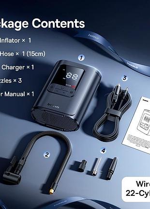 Портативный компрессор baseus gotrip va1 super mini wired inflator 22-cylinder 5220427 3