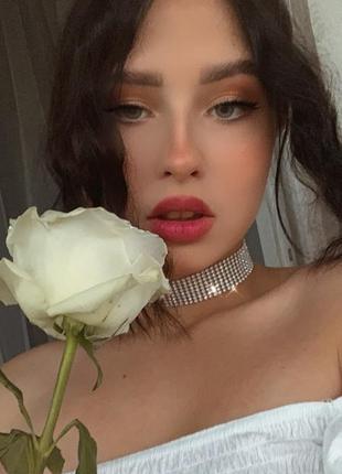 Чокер на шею колье ожерелье серебристое в стразы новый4 фото