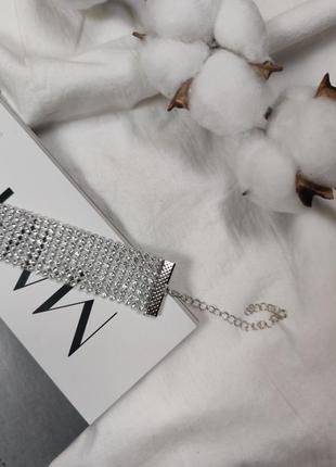 Чокер на шею колье ожерелье серебристое в стразы новый7 фото