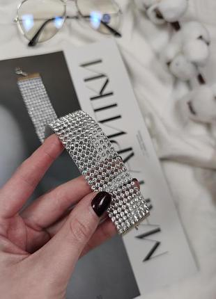 Чокер на шею колье ожерелье серебристое в стразы новый8 фото