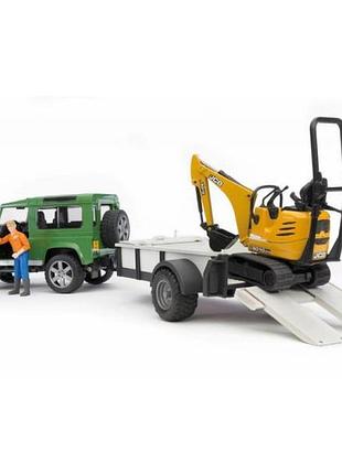 Модель bruder автомобіль land rover defender з причепом, міні-екскаватором cat та фігуркою (02593) 5257063