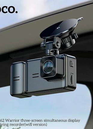 Відеорегістратор hoco di62 warrior three-screen simultaneous display driving recorder(wifi version) |720p front/480p rear/480p 8