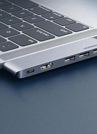 Usb-хаб ugreen cm251 сірий космос type-c 3