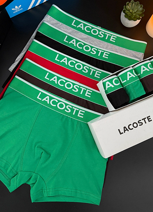Набір брендових трусів для чоловіка lacoste боксери з бавовни подарункові 5 штук в пакованні лакосте