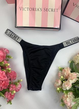 Жіночі трусики victoria's secret very sexy чорні трусики вікторія сікрет бразиліана стрази