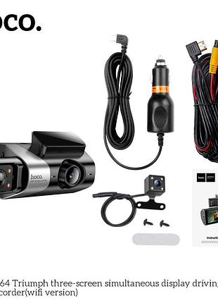 Видеорегистратор hoco triumph three-screen simultaneous display driving recorder di64 (wifi version) |720p/480p+480p rear, 3"| 6