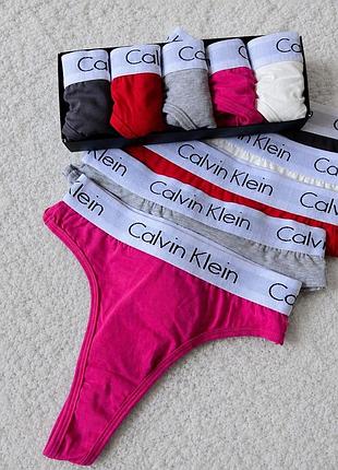 Комплект жіночих трусиків calvin klein однотонні набір бавовняні стринги зручні 5 штук молодіжна нижня білизна для дівчат