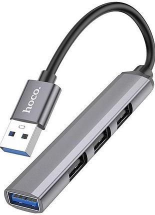Usb-хаб hoco hb26 4-in-1 adapter (usb to usb3.0 + 3xusb2.0) metal сірий