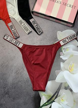 Женские трусики victoria's secret very sexy темно красные трусики виктория сикрет бразилиана стразы xl