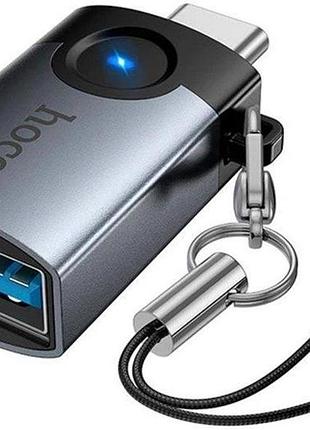 Адаптер hoco ua46c type-c to usb-a metal сірий