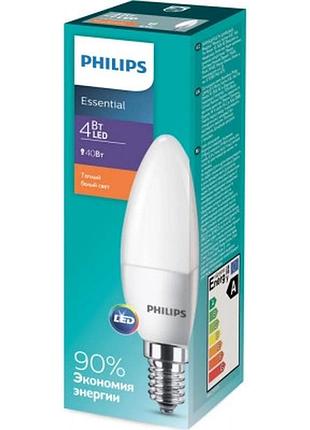 Лампа світлодіодна led philips ess ledcandle 4w e14 827