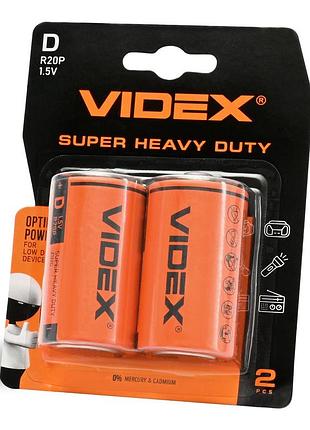 Солевая батарейка videx r20p/d, 2 шт., в блистере