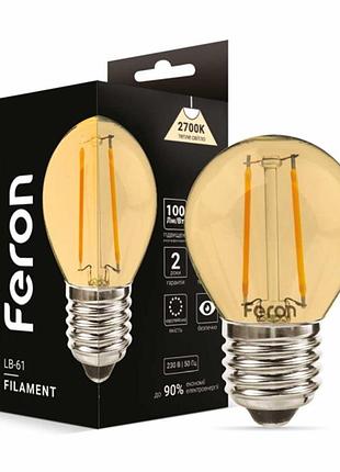 Світлодіодна лампа feron filament lb-61 2вт e27 2700k золото