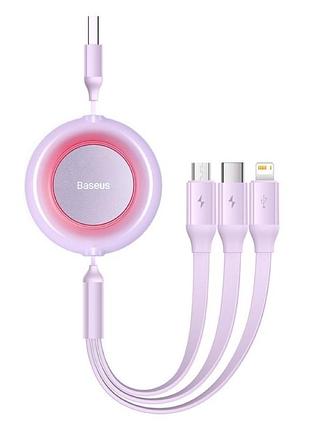 Кабель baseus bright mirror one-for-three retractable 1.1 м 3 в 1 фіолетовий