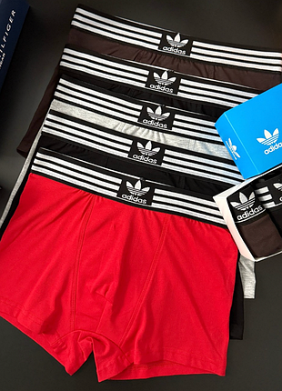 Набор трусов для мужчины adidas брендовые боксеры из хлопка подарочные 5 штук в упаковке адидас разные цвета