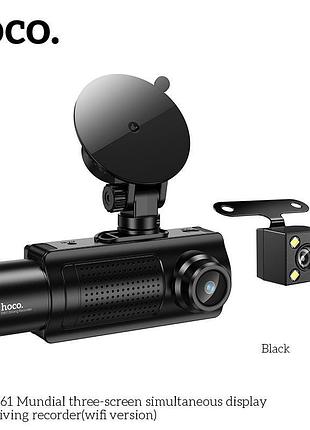 Відеореєстратор hoco mundial three-screen simultaneous display driving recorder di61 (wifi version) |720p/480p+480p rear, 3.16"|