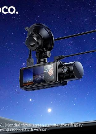 Видеорегистратор hoco mundial three-screen simultaneous display driving recorder di61 (wifi version) |720p/480p+480p rear, 3.16"| 6