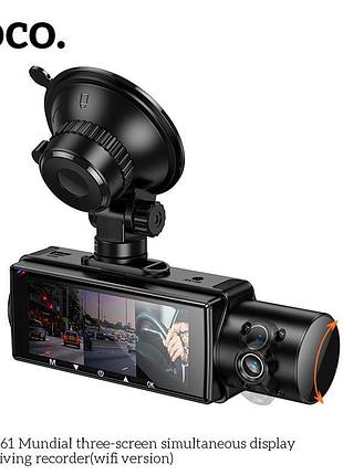 Видеорегистратор hoco mundial three-screen simultaneous display driving recorder di61 (wifi version) |720p/480p+480p rear, 3.16"| 8