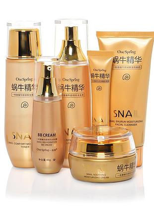 Набор по уходу за лицом one spring snail repair&brightening с муцином улитки 6 в 1