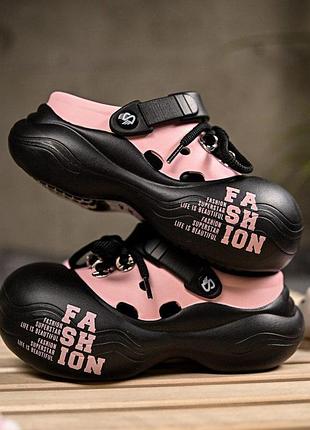 Кроксы fashion black/pink пп7788