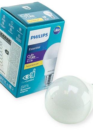 Лампа побутова діодна 220v e27 9w a60 3000k philips