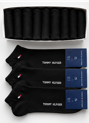 Набір чоловічих шкарпеток 9 пар із бавовни брендові чорні tommy hilfiger повсякденні бавовняні шкарпетки демісезонні в коробці