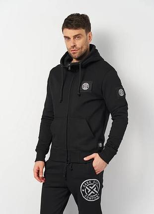 Мужская толстовка dark side basic black черная худи на молнии с капюшоном кофта с принтом на спине xl