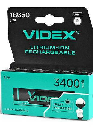Литий-ионный аккумулятор videx 18650-p (с защитой) 3400 мач, в цветной коробке / 1 шт.
