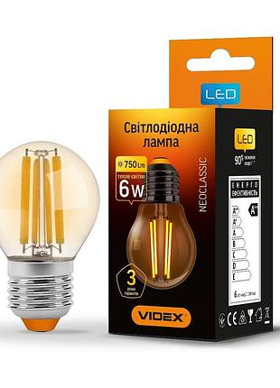 Світлодіодна лампа videx filament g45fa 6w e27 2200k бронза