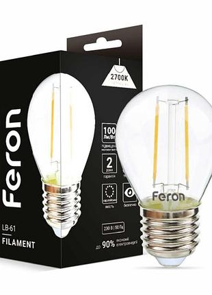 Світлодіодна лампа feron filament lb-61 2вт e27 2700k прозора