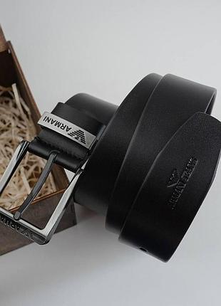 Ремень мужской кожаный armani брендовый черный пояс из натуральной кожи в подарочной коробочке армани 130 см