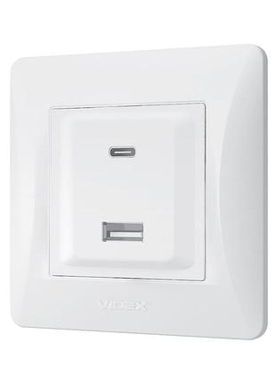 Розетка usb-a + usb-c pd20w біла videx binera 3