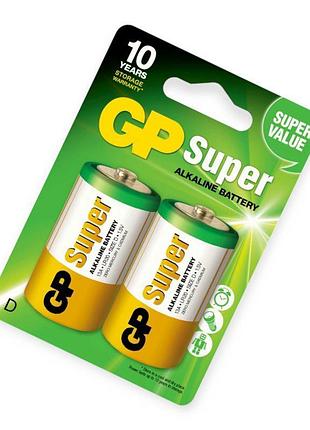Батарейка тип d лужна 1.5v велика gp super alkaline 2шт блістер