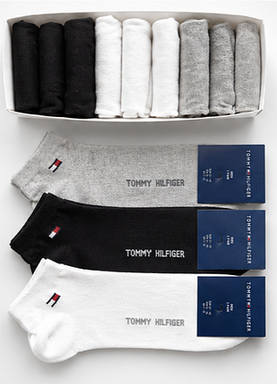 Набір чоловічих шкарпеток 9 пар із бавовни брендові tommy hilfiger повсякденні бавовняні шкарпетки демісезонні в коробці