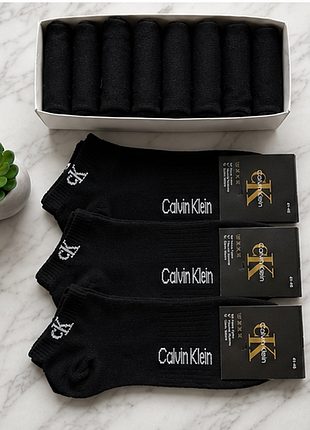 Короткие мужские носки летние calvin klein комплект эластичных хлопковых носков черного цвета в подарочной упаковке