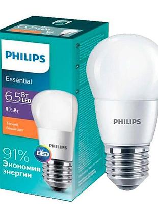 Лампа світлодіодна led philips ess ledlustre 6,5w e27 2700k