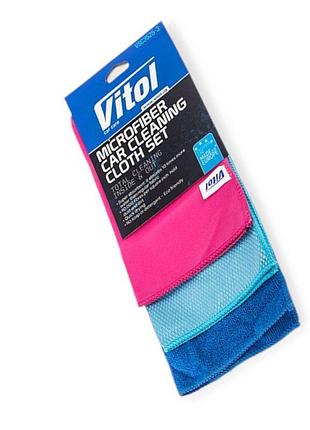Салфетка микрофибра универсальная ассорти 3 шт (35х30)+(30х30)+(25х30) vitol унив+полировка+стекло