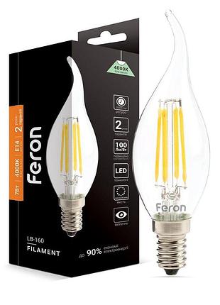 Світлодіодна лампа feron filament lb-160 7вт e14 4000k свічка на вітрі