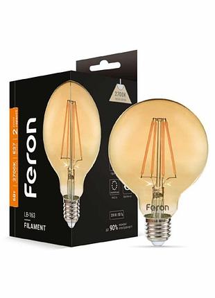 Світлодіодна лампа feron filament lb-163 6вт e27 2700k золото