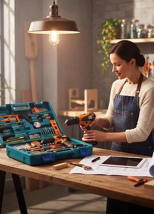 Шуруповерт с набором инструментов 54шт в чемодане electric drill 54pcs tl 0054 черный с оранжевым