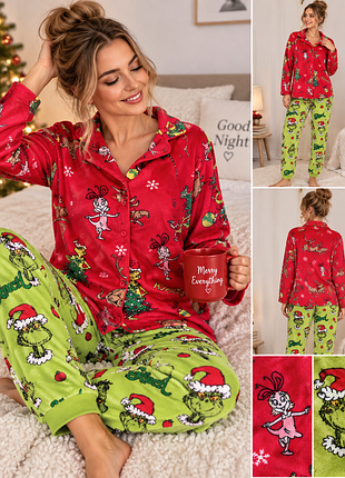 Тепла піжама grinch жіноча р.xs/s на гудзиках