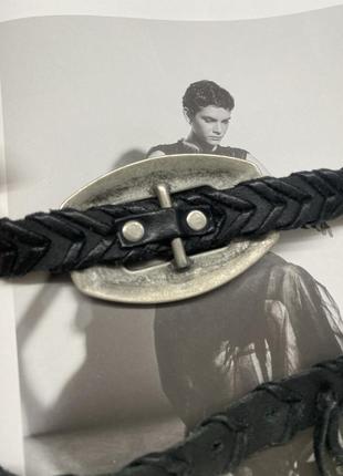 Чёрный кожаный ремень с металлическим декором этно бохо5 фото
