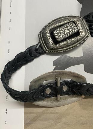 Чёрный кожаный ремень с металлическим декором этно бохо6 фото