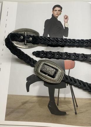 Чёрный кожаный ремень с металлическим декором этно бохо3 фото