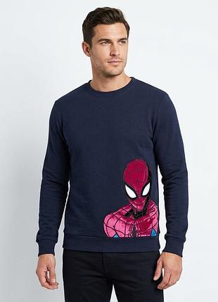 Чоловічий синій світшот з вишивкою людина павук spiderman marvel