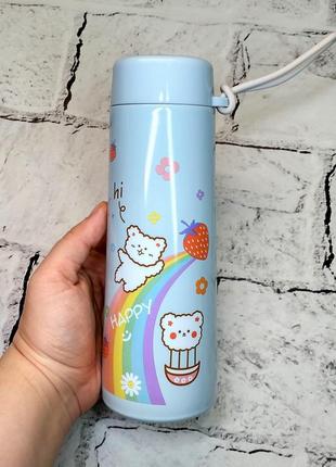 Термос термокружка happy, блакитний, 320 мл